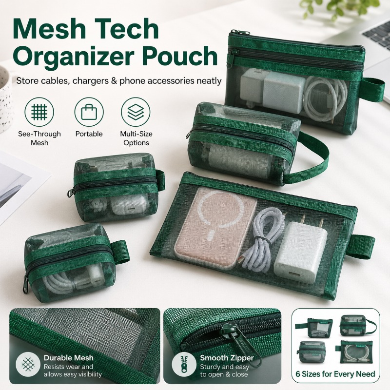 Office Tech Backpack - 6PCS Mesh Tech Organizer Çantası, Şarj