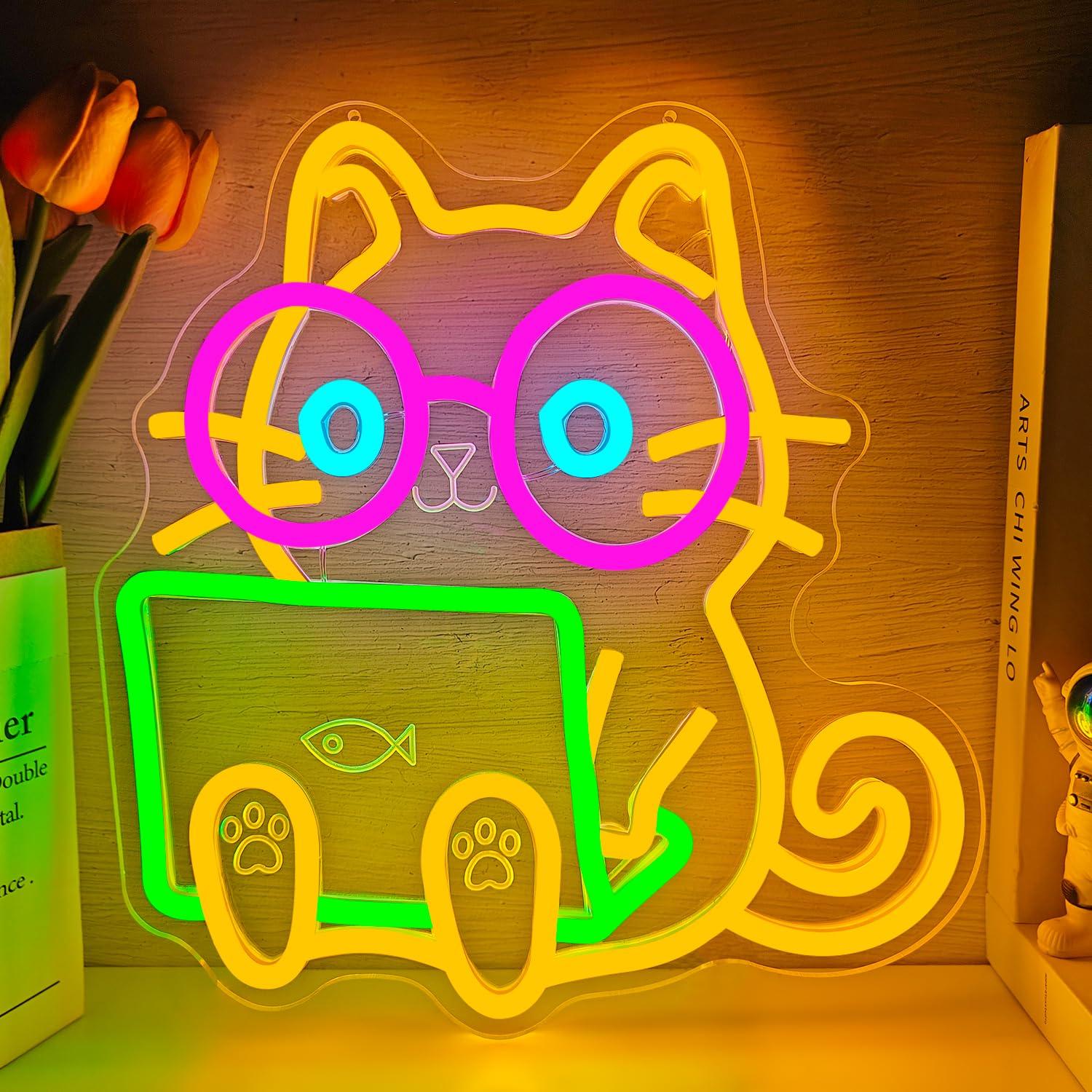 Tech Office Wall - Kedi dizüstü bilgisayar Neon tabela USB